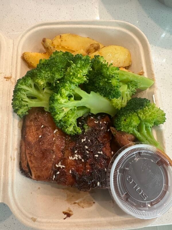 Teriyaki Salmon over steamed rice and broccoli